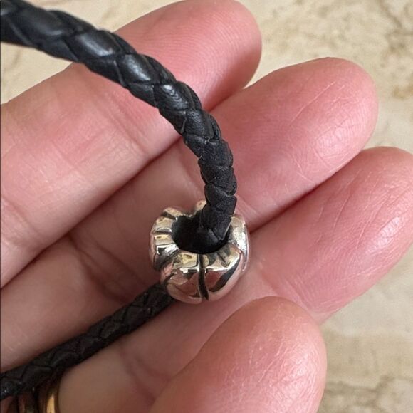 Persona Adjustable Braided Leather & Sterling Silver Bracelet & Heart Charm - Picture 5 of 7